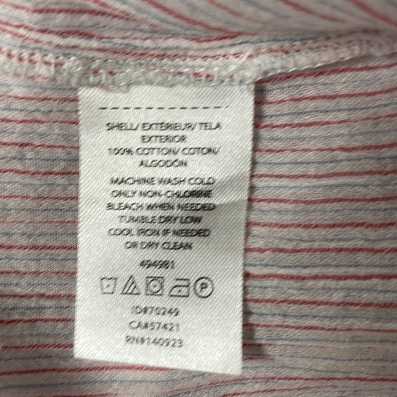 Loft Crinkle Split Neck Top/ blouse semi-sheer tiny pink/white/ blue stripes  XL - Picture 6 of 7